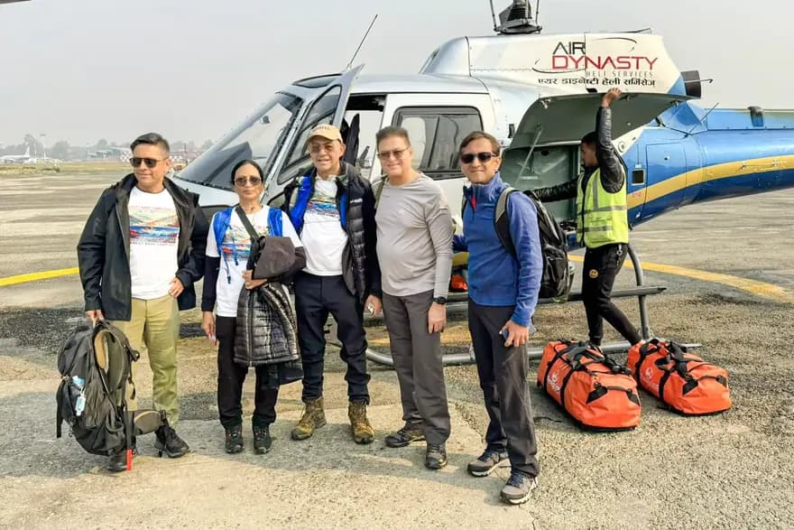 Add a private helicopter leg to skip the roads and fly the Himalaya